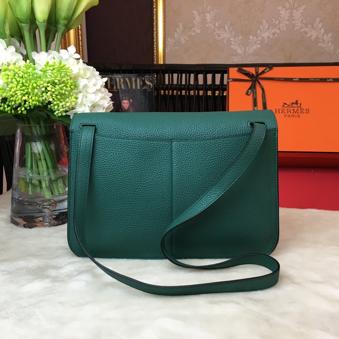 Hermes Halzan 31 Handbag Shoulder Bag In Dark Green Clemence Leather